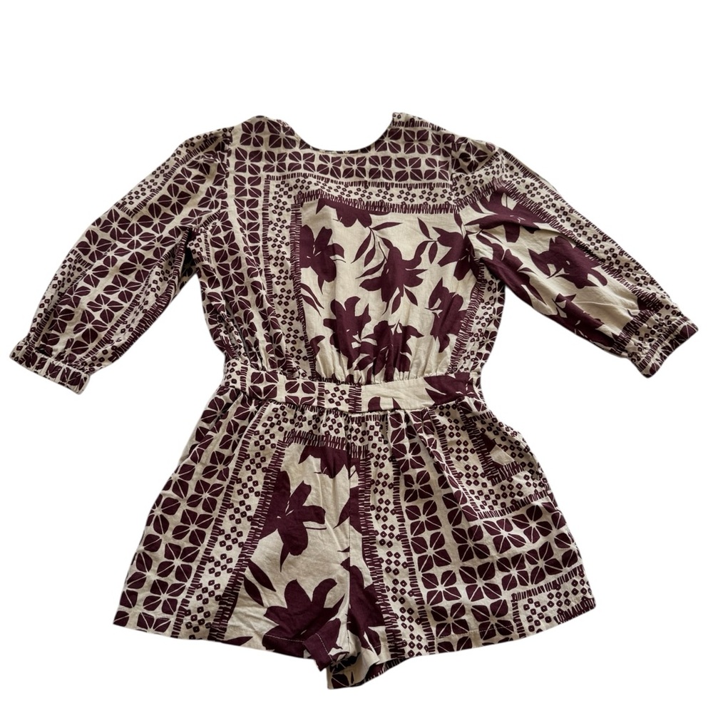 Olivaceous Floral Romper SZ‎ Small Linen Rayon